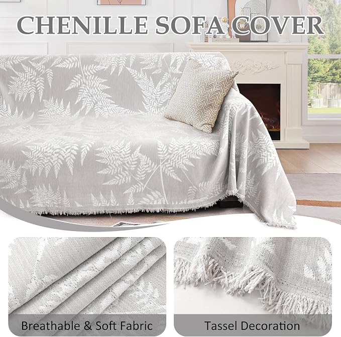 1OO% Waterproof Sectional Couch Covers for Dogs L Shaped Corner Sofa Cover Washable Chenille Sofa Slipcovers Blanket Modern Jacquard Pet Furniture Protector (91"x252", Light Gray Leaf) - Image 6
