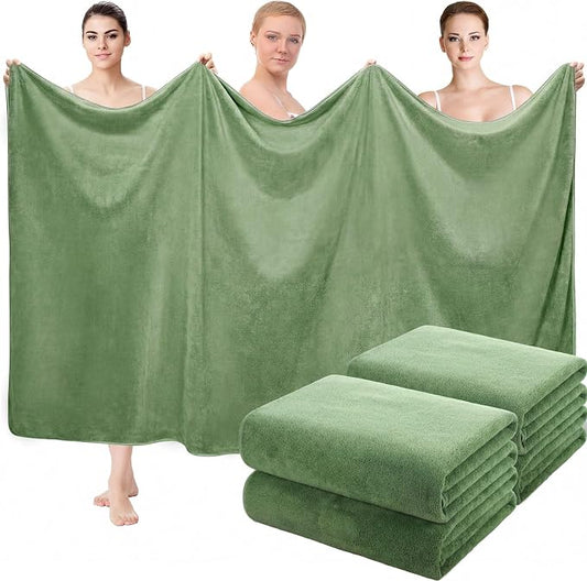 Mixweer 4 Pcs Oversized Bath Towels, 40 x 80 Inch Giant Microfiber Jumbo Bath Sheets Soft Bathroom Microfiber Quick Dry Absorbent Shower Towels for Spa Camping Beach(Desert Sage Green) by Mixweer