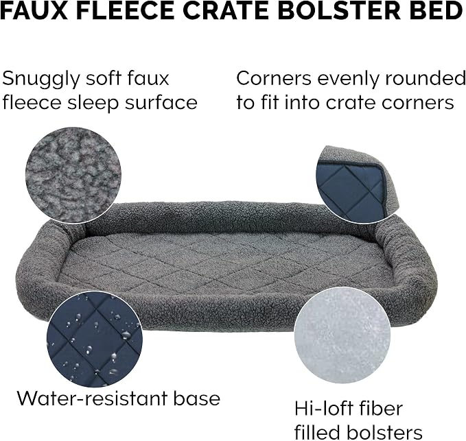 Furhaven Dog Bed for Large/Medium Dogs, 100% Washable, Sized to Fit Crates - Sherpa Fleece Bolster Crate Pad - Gray, Large - Image 4