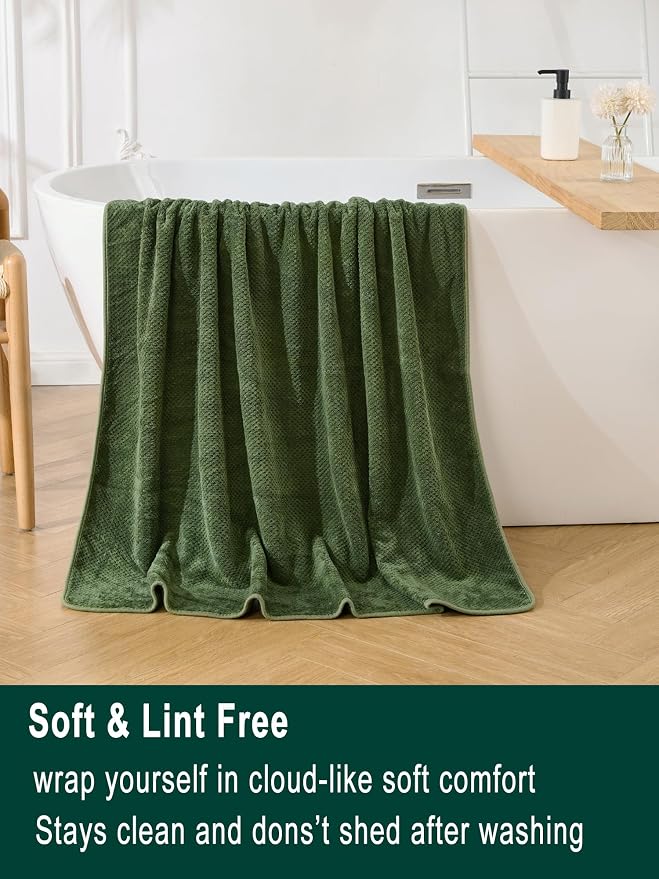 Extra Large Bath Sheet Set 3-Piece, 1 Bath Towel 40x80 Inches, 1 Hand Towel, 1 Washcloth, Soft Absorbent Quick Dry Microfiber Towel for Bathroom Beach Pool Gym Spa, Olive Green - Image 4