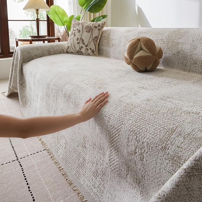 ROOMLIFE Couch Cover 3 Cushion Sofa, Washable Non Slip Furniture Sofa Protector Cover, Soft Chenille Sofa Slipcovers Sectional L Shape Dogs Couch Cover Throw Blanket with Tassels 71''X150'' - Image 5