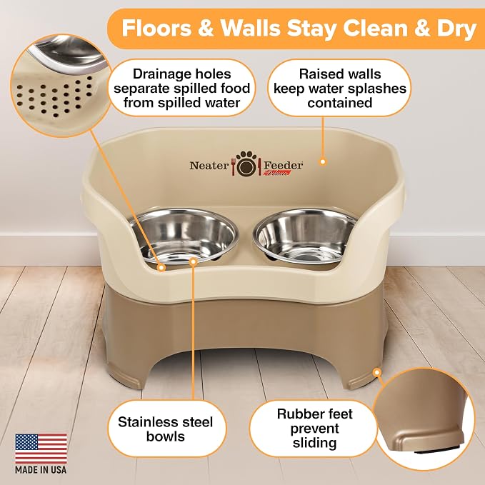 Neater Pet Brands Neater Feeder Deluxe Mess Proof Dog Bowls Elevated for Large Dogs Over 40 lbs, Made in USA, No Spill Raised Dog Food Bowl Stand Feeding Station, Food and Water Bowl Set, Cappuccino - Image 4