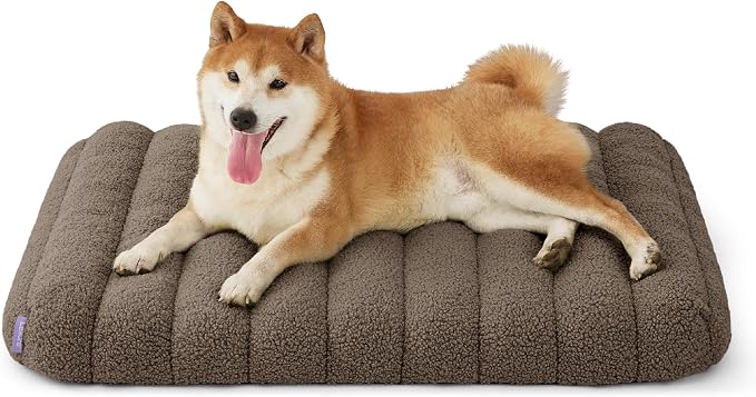 LE SURE Cute Orthopedic Dog Bed Medium Size Dog, Waterproof Chic Flat Pet Beds with Removable Washable Cover, Fuzzy Thick Egg Crate Foam Pet Mat for Indoor Use (30" x 20", Brown) by Lesure