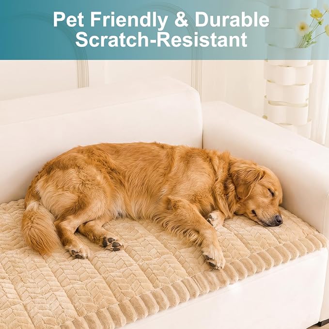 KRFOONN Couch Cover for Dogs Washable Sofa Covers for 3 Cushion Non-Slip Fuzzy Couch Cushion Covers Sofa Slipcovers Couches Furniture Protector with Elastic Straps for Dogs Pets Mat(Khaki,27.6" x 59") - Image 5