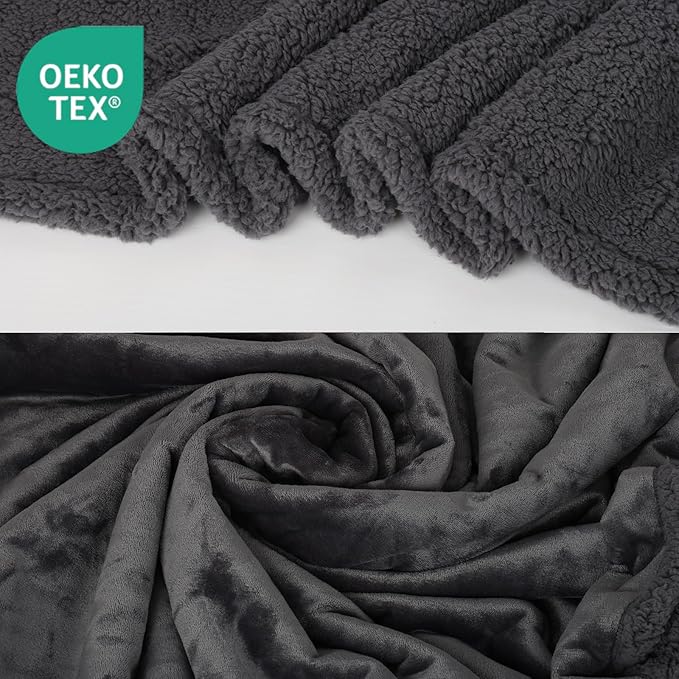 Waterproof Dog Blanket for Large Dogs - Reversible Washable Pet Blanket, Soft Sherpa Fleece Furniture Protector, Cat Throw Bed Couch, Grey,50"x60" - Image 2