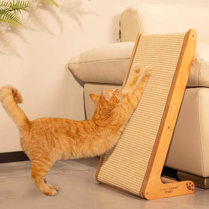 CHEERHOME PETS Sisal Cat Scratcher Ramp for Indoor Cats, 24.8" L Shape Cat Scratching Post Climbing Vertical Cat Scratch Pad, Solid Wooden Cat Furniture(Standard) by CHEERPALS