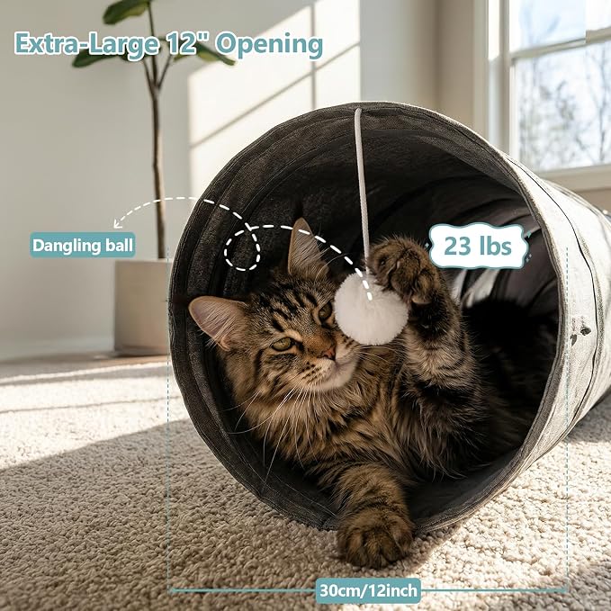 Ownpets Cat Tunnel Large 12 inch Diameter Sturdy Oxford Fabric Cat Tunnel Toy, Cactus Shape Collapsible Cat Tunnels for Indoor Cats,Interactive Peek Hole Pet Tunnel Tube with Cat Wand Toy - Image 2