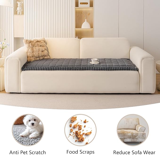 MEETSKY Couch Covers for 3 Cushion Sofa Pet Friendly, Non Slip Couch Cover for Dogs Washable, Soft Sofa Covers Couch Protector Covers, Dog Mat for Couches, Dark Grey, 27.6" x 82.7" - Image 2