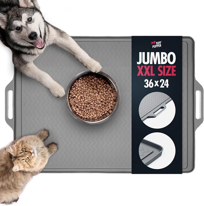 Tuff Pupper XXL Dog Feeding Mat 36x24 for Food and Water | Waterproof Silicone Placemat for Floors | Pet Food Mat for Cats and Bowls by TuffPupper