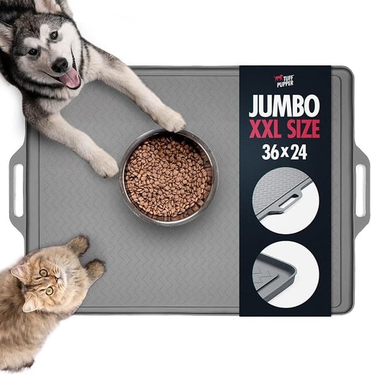 Tuff Pupper XXL Dog Feeding Mat 36x24 for Food and Water | Waterproof Silicone Placemat for Floors | Pet Food Mat for Cats and Bowls by TuffPupper