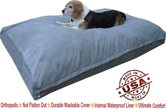 Dogbed4less Medium Memory Foam Dog Bed Pillow with Orthopedic Comfort, Waterproof Liner and Grey Microsuede Pet Bed Cover 37X27 Inches - Image 2