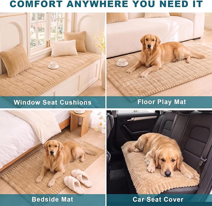 KRFOONN Couch Cover for Dogs Washable Sofa Covers for 3 Cushion Non-Slip Fuzzy Couch Cushion Covers Sofa Slipcovers Furniture Protector with Elastic Straps for Dogs Pets Mat (Khaki, 27.6" x 70.9") - Image 6