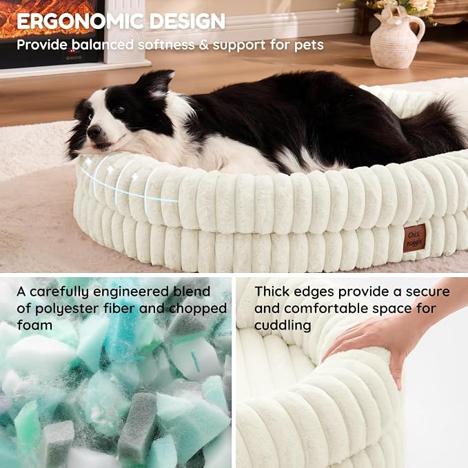 ChiXnuggle Orthopedic Dog Bed, Washable Cover, Faux Fur Bolster Pet Couch | waterproof,egg crate foam,non-slip bottom,for extra large dogs,cream,41*30*7,dog sofa - Image 4