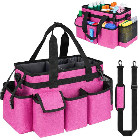 Cleaning Caddy,Cleaning Bag for Housekeepers,Cleaning Supplies Organizer with Handle,Rose Red by ZIOZERTT