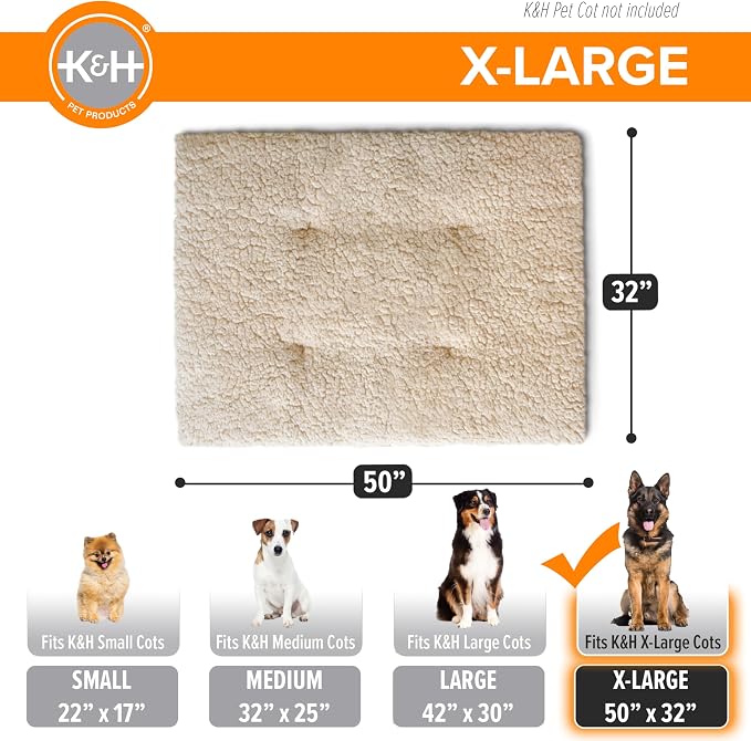 K&H Pet Products Dog Cot Pad (Cot Sold Separately), Pillow-Top Comfort Bed for K&H XL Elevated Dog Beds, Soft & Fluffy, Secure Fit Straps, Machine Washable, Portable - Extra-Large 50 X 32 Tan Fleece - Image 4