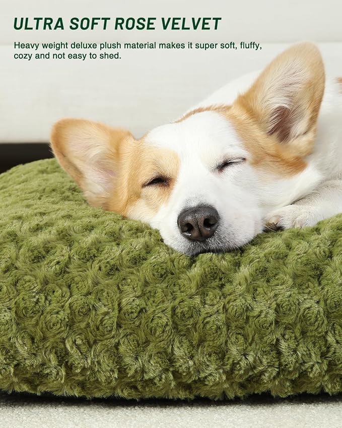 KSIIA Washable Dog Bed Comfy Dog Crate Pad Deluxe Plush Pet Bed Non-Slip Kennel Pad for Small Dogs, 23" x 18", Green - Image 2