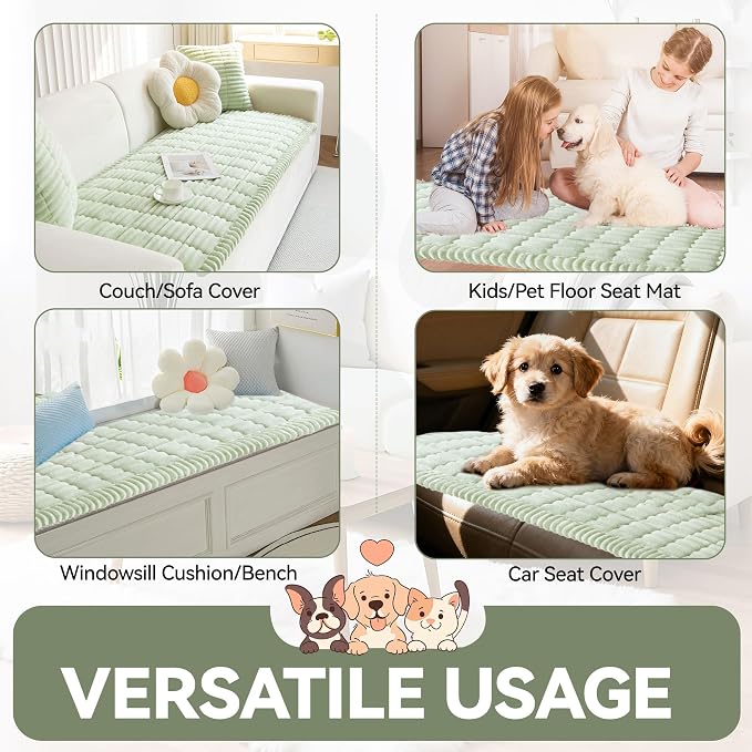 OTOB Couch Cover for Dogs Washable, Non Slip Plush Sofa Covers for 3 Cushion Couch, Fuzzy Pet Friendly Mat Bed Furniture Protector Sofa Slipcover, All Seasons (Matcha Green, 27.6" x 70.9") - Image 8