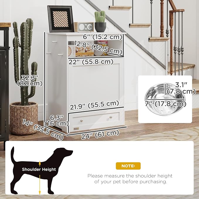 PawHut Dog Feeding Station with Raised Bowls, Pet Feeder Station, White | Dog Food Storage Cabinet, Hanger for Feeding & Watering Supplies - Image 7