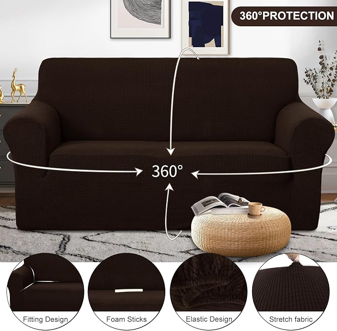 U-NICE HOME Oversized Stretch Loveseat Couch Cover, Chocolate | 2 Cushion Sofa, 1-Piece Sofa cover, Washable, Pet friendly, Furniture protector, Polyester Spandex Jacquard fabric - Image 3
