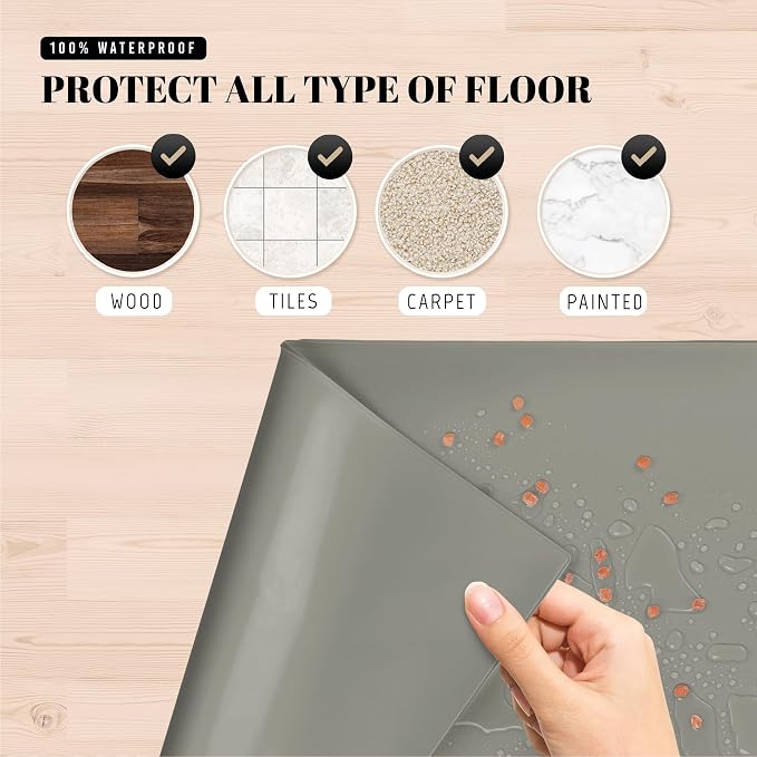 AVERYDAY 100% Waterproof Thicker Silicone Dog Food Mat, 0.63'' Raised Edge Bowl Mat for Food & Water, Non Slip Pet Feeding Placemat for Messy Drinkers, Perfect for Large Medium Small Breeds, 32"x24" - Image 5