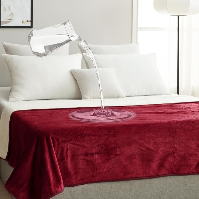 Waterproof Blanket for Bed, Couch & Sofa, Reversible Sherpa & Flannel Throw Blanket, Leakproof Soft Washable Furniture Protector for Pets & Home (Red, 40"x60") - Image 2