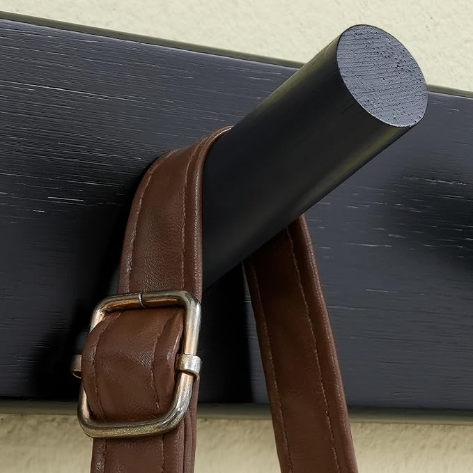 SKOLOO Wood Coat Rack Wall Mounted,10 Peg Long Bamboo Hook for Hanging Backpack Coat Towel Hat,16'' Hole to Hole,Pack of 2,Black - Image 6
