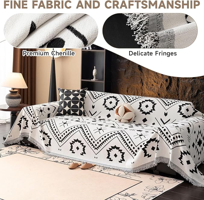 VClife Bohemian Couch Cover Aztec Geometric Chenille Sofa Cover for Sectional Couch - Black and White Zigzag Pattern Sofa Slipcover for 2 Cushion Couch Sofa 71" X 118" - Image 3