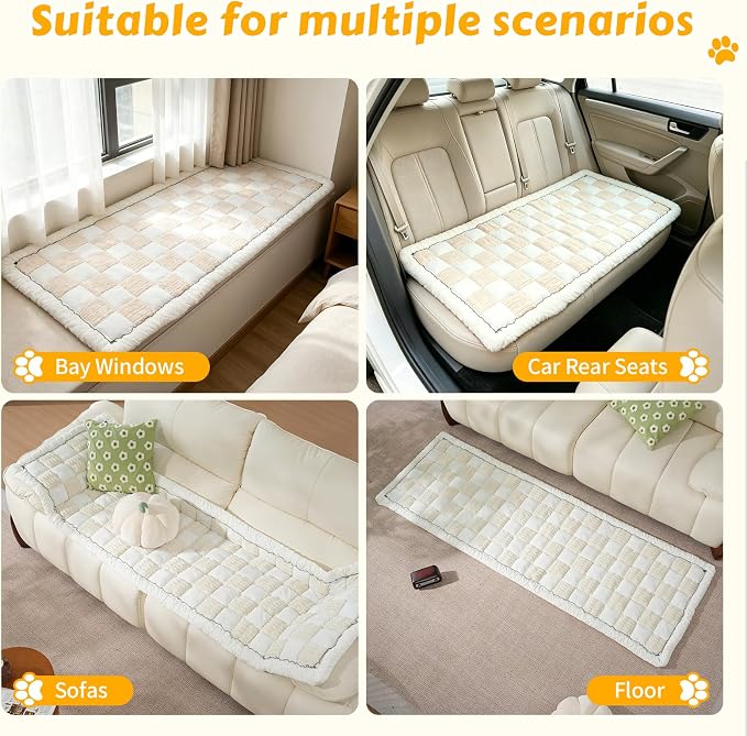 Pet Couch Cover for Dogs & Cats, Soft Flannel Non-Slip Couch Sofa Cover Protector, Dog Bed Sleeping Mat, Washable Reversible Anti-Slip Dog Bed for Small Medium Large Pets(27.6X82.67, Beige) - Image 5