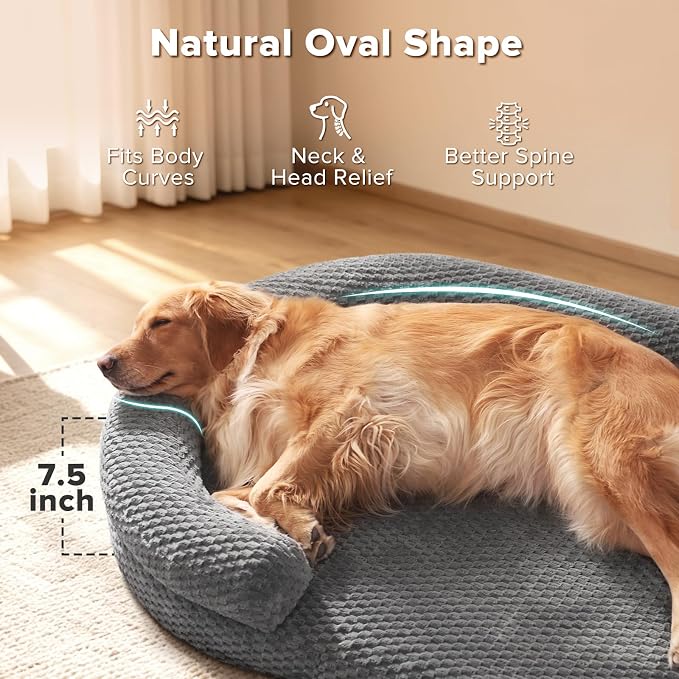 JOEJOY Orthopedic Dog Beds Large Sized Dog, Washable Waterproof Oval Large Dog Bed with Removable Cover, Big Egg-Crate Memory Foam Pet Bed with Bolster Sides & Non-Skid Bottom, Dark Grey, 36''x27'' - Image 3