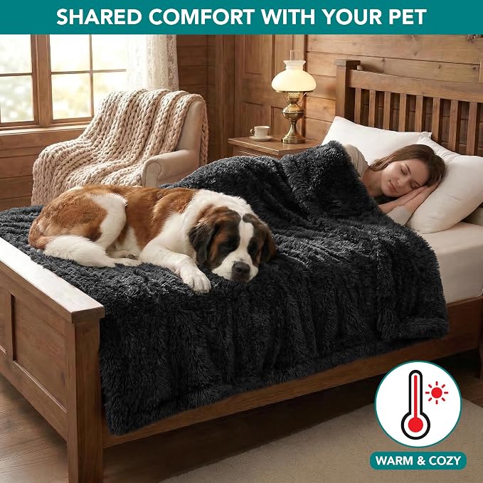 PetAmi Fluffy Waterproof Dog Blanket for Couch and Bed, Reversible Sherpa Pet Throw, Pee Proof Furniture Protector Sofa Cover, Washable Cat Blanket for Medium Large Dogs and Cats (Black, 60x80) - Image 4