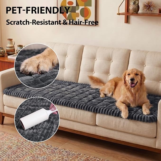 Fixwal Waterproof Flannel Dog Couch Cover, 27.6" x 88", Dark Grey | Integrated TPU Barrier, Non-Slip Backing, Machine Washable, Pet Friendly, Easy Clean Pet Hair, Soft Sofa Cushion Protector - Image 6