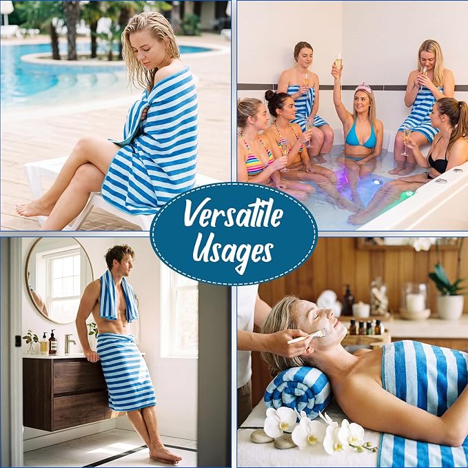 SmoothNovelty 16 Pack Microfiber Bath Towels Bulk 27'' x 60'' Oversized Size Bath Towel Highly Absorbent Extra Large Soft Drying for Beach Shower Summer Salon Sport Gym Party (Blue,Wide Stripes) - Image 7
