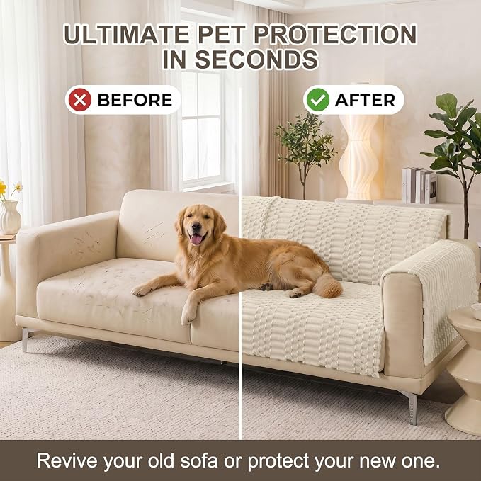 Smiry Waterproof Couch Covers for Dogs Washable, Non Slip Pet Sofa Cover | Plush Scratch Resistant Flannel Furniture Protector for Dogs, Apricot, 43" x 63" - Image 7