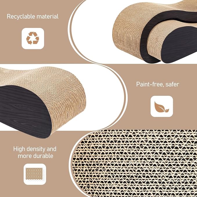 2 in 1 Cat Scratcher for Indoor Cats, Large Cardboard Cat Scratcher Lounger, 100% Recyclable&Reversible Horizontal Scratching Pads Prevents Furniture Damage,Brown - Image 5