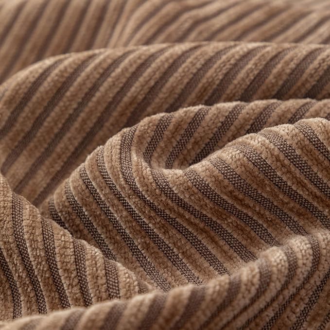 Brown Striped Chenille Sofa Cover for Sectional with Pom Pom Trim, Non Slip Couch Cover for Pets Washable, Soft Couch Protector for 3 Cushion Couch Boho Cute Throw Blanket for Living Room-71X150IN - Image 6