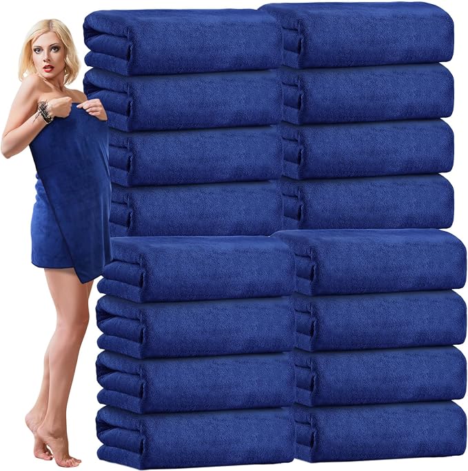 SmoothNovelty 16 Pack Microfiber Bath Towels Bulk 27'' x 60'' Oversized Beach Towel Highly Absorbent Extra Large Soft Drying for Shower Pool Salon Sauna Bathroom Gym Party (Simple,Navy Blue) by SmoothNovelty