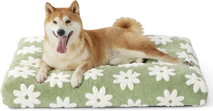 LE SURE Cute Aesthetic Dog Bed for Crate,Jacquard Thick Pet Pillow 35x22 | Shredded Chopped Foam,Modern Plush Crate Cushion Gift for Large Dog, Waterproof Washable Cover, Nonslip Bottom, Green by Lesure