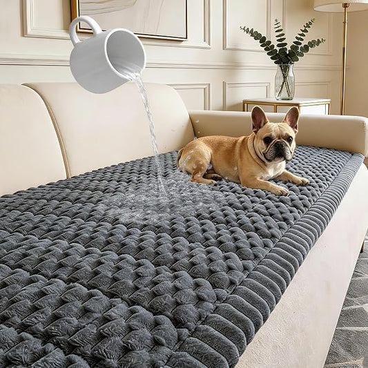 Waterproof Couch Cover for Dogs Washable,Nonslip Fuzzy Durable Pet Friendly | Soft Slipcovers for 3 Cushion Sofa Cover,Plush Thick Protector Fits Mat Bed Leather & Fabric Couches (Grey 27.6"x70.9") by CoSofSLIP