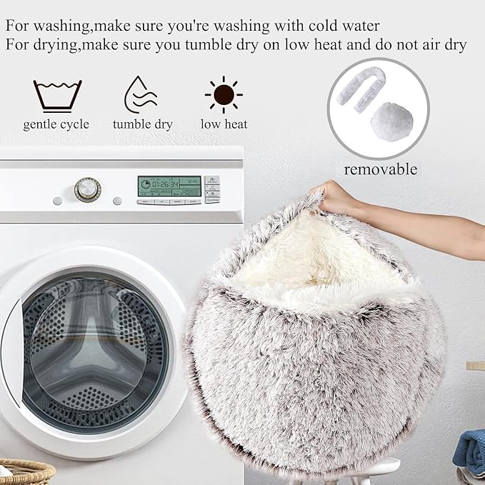 Keep Warm Lapcatz Nest Bed, Cat Bed Round Fluffy Hooded Cat Bed Cave, Anti-Slip Bottom and Machine Washable,Removable Washable Round Beds for Small Medium Pets (Grey,Medium) - Image 6