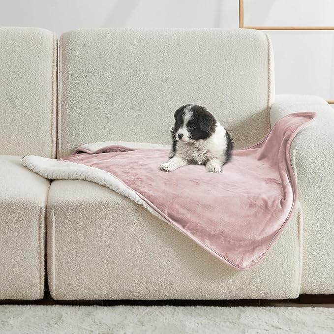 Waterproof Blanket for Bed Couch Sofa, Soft Liquid Pee Proof Pet Blanket for Dog Puppy Cat, Reversible Sherpa Fleece Furniture Protector (Dusty Pink, 30x40 inches) by Yaning