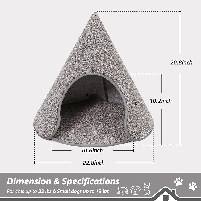 BEQHAUSE Cat Beds for Indoor Cats, Cat Cave Bed with Non-Slip Bottom, Grey | Anti-Scratch Cat House Cat Tent for Kittens and Small Dogs, Foldable Kitten Hideaway Machine Washable, 22.8 * 22.8 * 20.8in - Image 4
