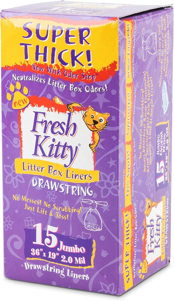 Fresh Kitty Litter Box Liners Super Thick, Durable, Easy Clean Up Jumbo Drawstring Scented Litter Pan Box Liners, Bags for Pet Cats 15 Count (Pack of 3) - Image 2
