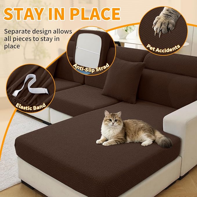 XINEAGE Large Couch Cushion Covers Seat Cushion Cover Thick Stretch Sofa Slipcovers 3 Piece Individual Couch Covers with Elastic Bottom(3 XL Seat Cushion/Backrest,Coffee) - Image 5