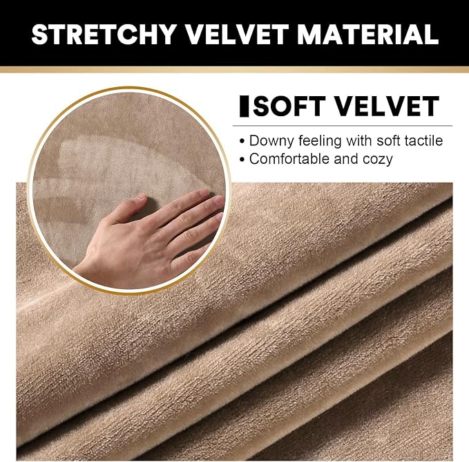 PrinceDeco Velvet Couch Covers for Sofa Soft 4 Pieces Couch Covers for 3 Cushion Couch Sofa Pet Friendly Furniture Protector with Non Slip Elastic Bottom Width Up to 90 Inch (Large, Camel) - Image 4