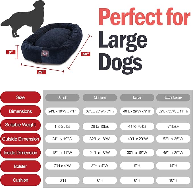 Majestic Pet Large Dog Bed, Washable Orthopedic Donut Cuddle Bed for Big Dogs, Calming Pet Bed with Bolster Support,Micro-Velvet Villa Navy Blue 40x29x9 Inch - Image 3