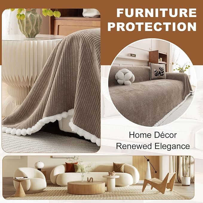 ROOMLIFE Boho Couch Covers for Sofa Washable for 2 Cushion Couch Chenille | Furniture Protector Sofa Couch Cover for Dogs, Soft Breathable Sofa Slipcover, Couch Throw Blankets with Tassels 71''X118'' - Image 4