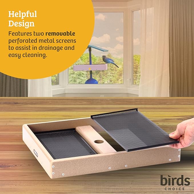 Birds Choice Pole Mount Seed Catcher Platform Feeder | Medium, Taupe | Recycled Plastic with 2 Removable Seed Trays, Catches Fallen Seed to Reduce Waste, Easy to Clean - Image 5