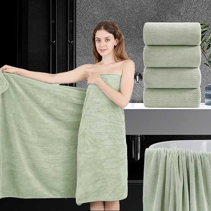 4 Piece Extra Large Bath Towel 35"x70" Oversized Bath Sheet Green Bath Towel Set for Bathroom Ultra Soft Cozy Highly Absorbent Quick Dry Bathroom Towel for Spa Gym Hotel,Shower Towel for Daily Use by JessyHome
