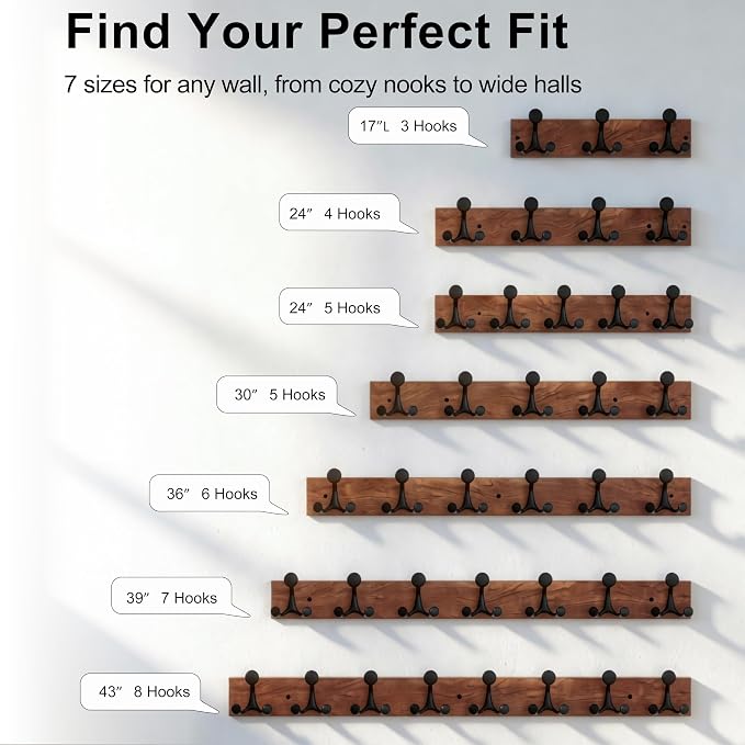 SKOLOO 24-Inch Walnut Wood Coat Rack Wall Mount with 4 Triple Hooks - Ideal for Family Entrances, Classrooms, and Pet Supplies Storage - Perfect Coat Hooks for Wall - Image 6