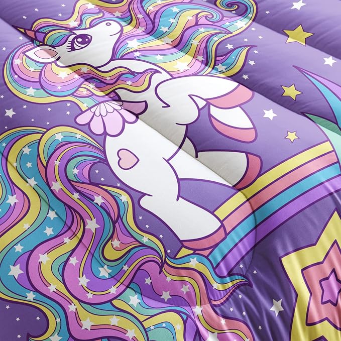 QOOMO Unicorn Comforter Twin Size,Rainbow Unicorn Comforter Set for Kids Teens Girls,3Pcs Bedding Set Printed Comforter with 2 Pillowcases,Down Alternative,Soft and Lightweight，Twin Size - Image 5